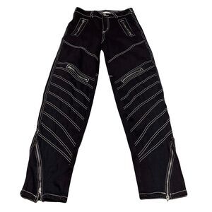 BDG Black Denim Moto Jeans Womens Size 25 Ankle Zip Pockets White Stitching